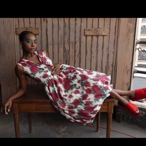 Tracy Reese, Hope for Flowers Red and Teal Sleeveless Midi Dress